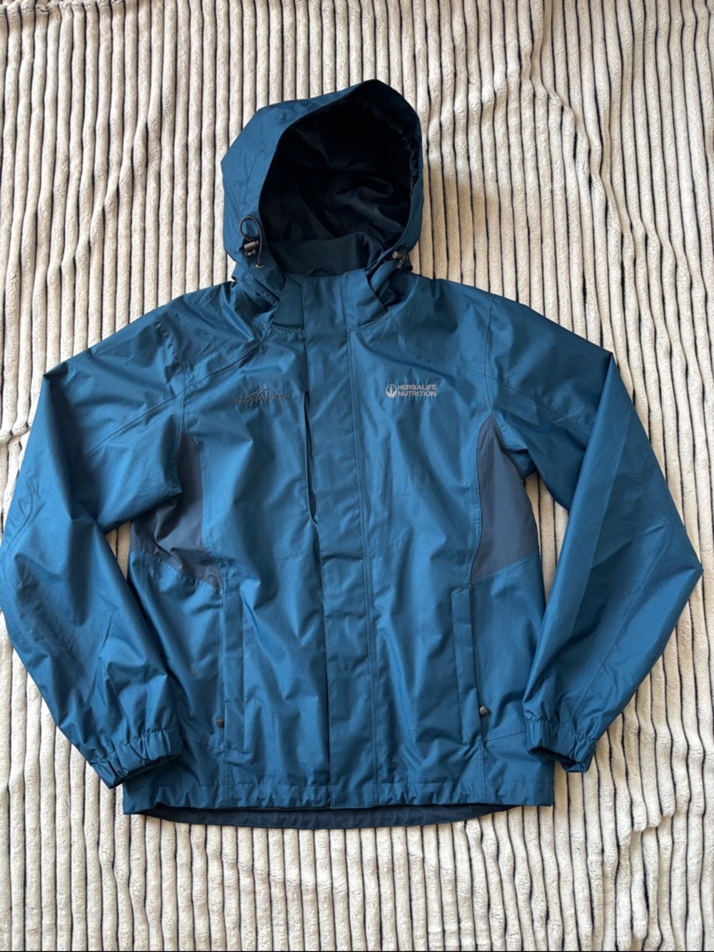 Eddie Bauer Blue Hooded Waterproof Jacket with Logos HLF